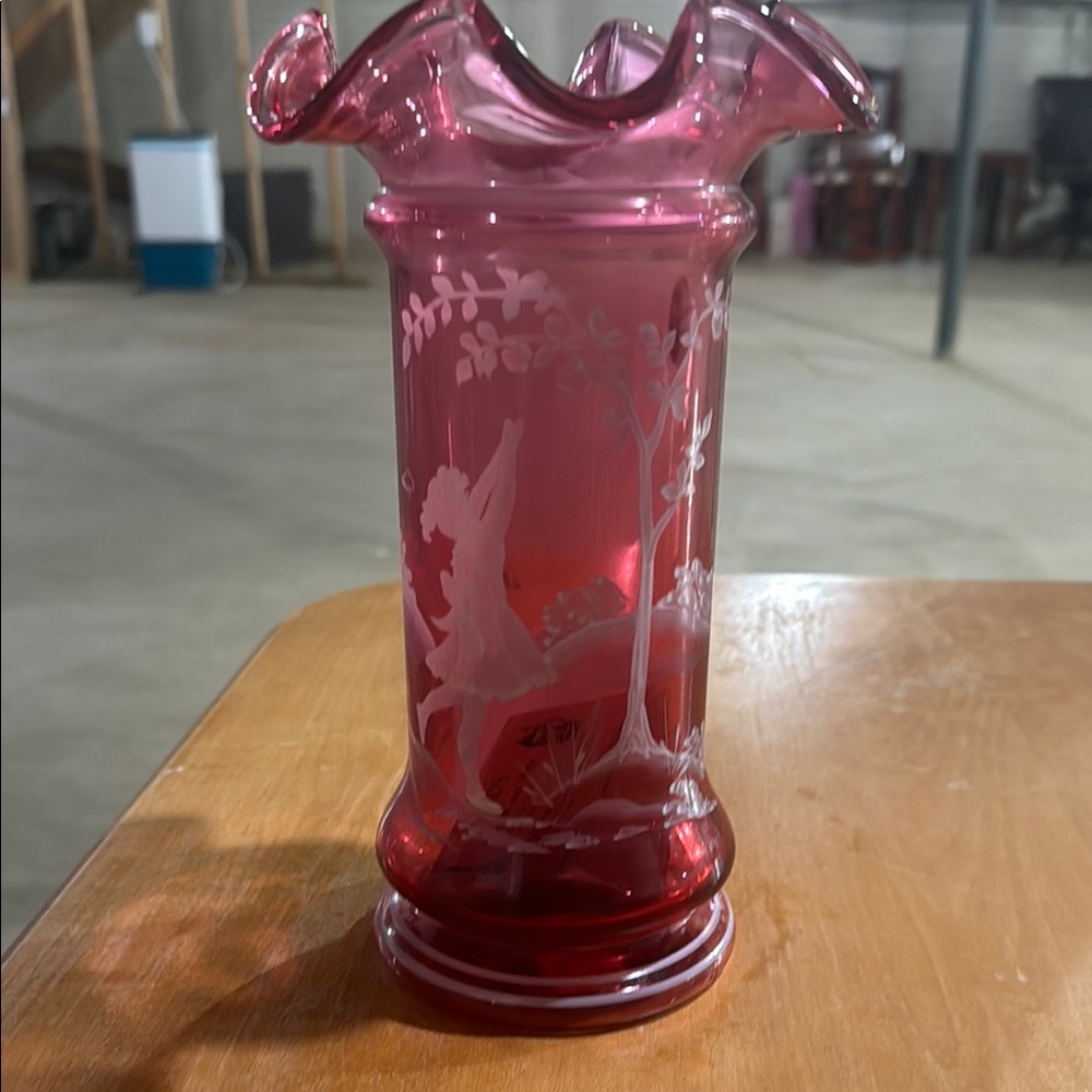 Fenton Pink Glass Vase with Ruffled Rim with box limited edition